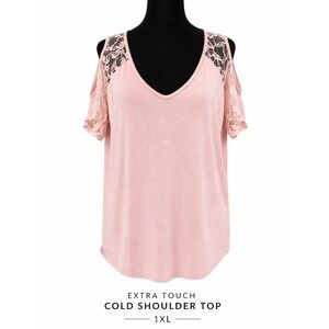 Extra Touch Cold Shoulder Pink Top 1XL